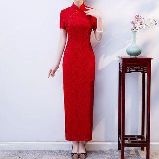 Lace Short-sleeve Maxi Cheongsam