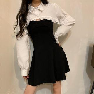 Plain Strappy A-line Dress / Long-sleeve Top