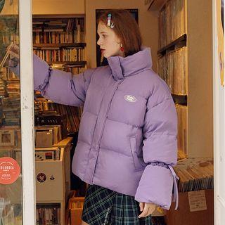 High-neck Beribboned Puffer Jacket Lavender - One Size