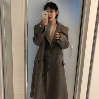 Single Breast Long Woolen Coat As Shown In Figure - One Size