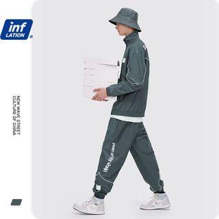 Reflective Stand-collar Loose Jacket / Reflective Jogger Pants