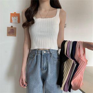 Square Neck Plain Ribbed Knit Camisole