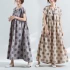 Short-sleeve Dotted A-line Maxi Dress