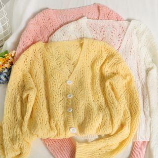 Eyelet Loose-fit Light Knit Cardigan In 5 Colors