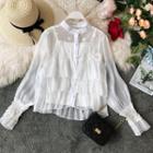 Set: Long-sleeve Layered Blouse + Camisole White - One Size