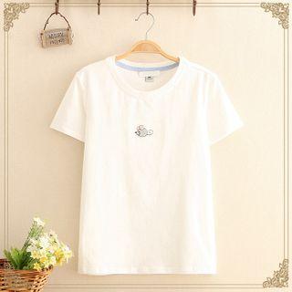 Mouse Embroidered Short-sleeve Top