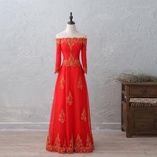 Off-shoulder Embroidered Wedding Dress