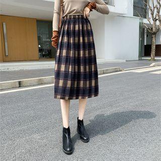 Plaid Woolen A-line Pleated Skirt