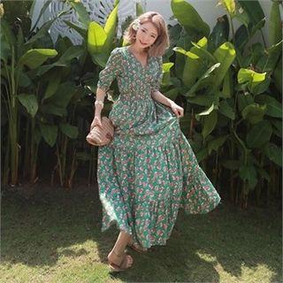 Wrap-front Floral Tiered Maxi Dress
