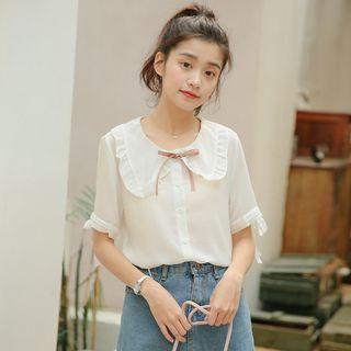 Frilled Trim Short-sleeve Chiffon Blouse