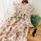 Floral Print Crochet Qipao Dress