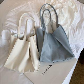 Set: Plain Faux Leather Tote Bag + Pouch