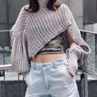 Cropped Turtleneck Perforated Crop Sweater