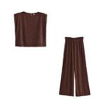 Sleeveless Knit Top / High Waist Wide Leg Pants