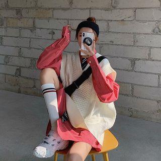 Knit V-neck Vest / Striped Tie-neck Shirt