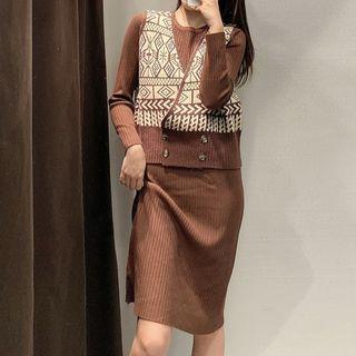 Set: Double Breasted Vest + Long-sleeve Dress