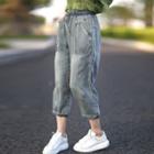 Washed Cropped Straight-cut Jeans Light Blue - One Size
