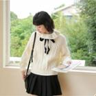 Frill Trim Bow Cable Knit Sweater