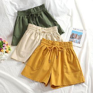 High-waist Plain Drawstring Shorts