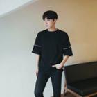 Contrast Stripe Elbow-sleeve T-shirt