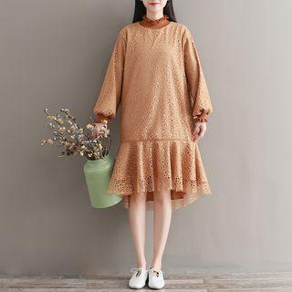 Mock Neck Lace Long Sleeve Dress