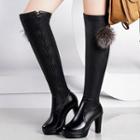 Pom Pom Accent Platform High Heel Over-the-knee Boots