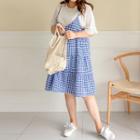 Gingham Flared Tiered Midi Pinafore Dress