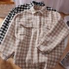 Two-tone Checkerboard Knit Shirt Jacket