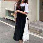 Short-sleeve Plain T-shirt / Spaghetti Strap Midi Dress / Set