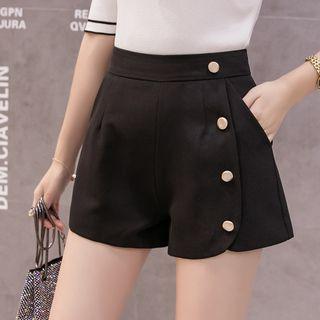 Buttoned Wide-leg Dress Shorts