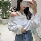 Long-sleeve Cold-shoulder T-shirt White - One Size