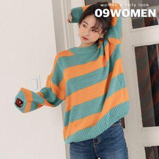 Plus Size Drop-shoulder Striped Sweater