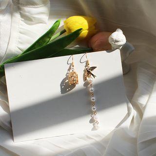 Birdcage Faux-pearl Asymmetric Drop Earring