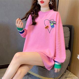 Long-sleeve Color Block Panel Applique T-shirt