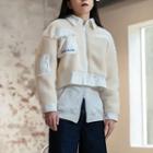 Embroidered Fleece Panel Crop Jacket