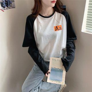 Slit-sleeve Lettering Raglan T-shirt