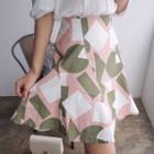 Patterned A-line Linen Blend Skirt