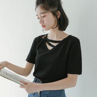 Short-sleeve V-neck T-shirt Black - One Size