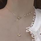 Faux Pearl Butterfly Dangle Necklace Gold - One Size