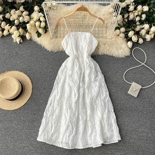 Spaghetti-strap Faux Pearl A-line Dress