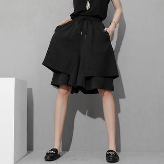 Elastic Waist Asymmetrical Wide Leg Shorts