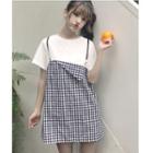Short-sleeve Mock Two Piece Check Dress