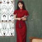 Short-sleeve Lace Midi Sheath Qipao