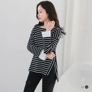 Square-neck Pinstripe Vented Sweatshirt