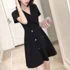 Short-sleeve Double Breasted Mini A-line Coat Dress