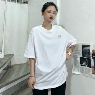 Elbow-sleeve Moon & Sun Print T-shirt