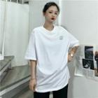 Elbow-sleeve Moon & Sun Print T-shirt