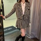 Cropped One-button Houndstooth Blazer / Mini A-line Skirt