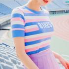 Lettering Stripe Cropped T-shirt