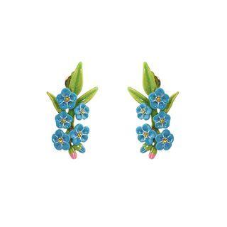 Fashion And Elegant Plated Gold Enamel Blue Flower Earrings Golden - One Size